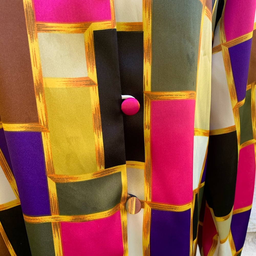 Vintage 80s Gold Geometric Button Down Mod Shirt - Picture 13 of 16